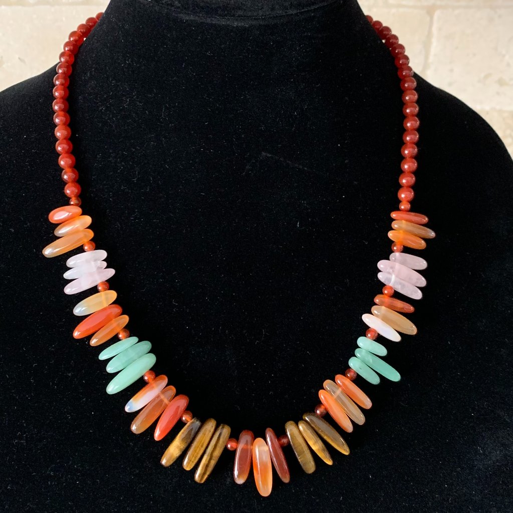 Jay King Sterling Jadeite Tiger's Eye Carnelian Gemstone Necklace Vtg